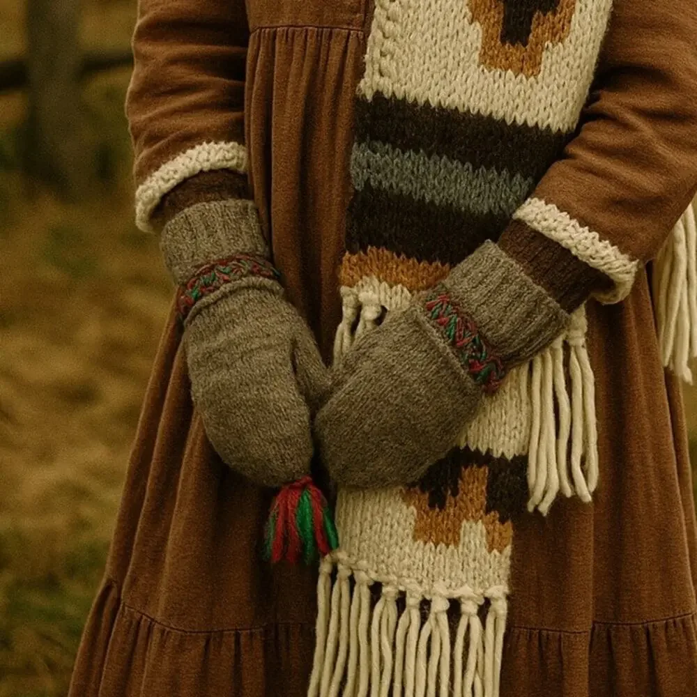 Lovikka Swedish Wool Tan Thick Mittens Bohemian Cottage Winter Warm Cozy Unisex